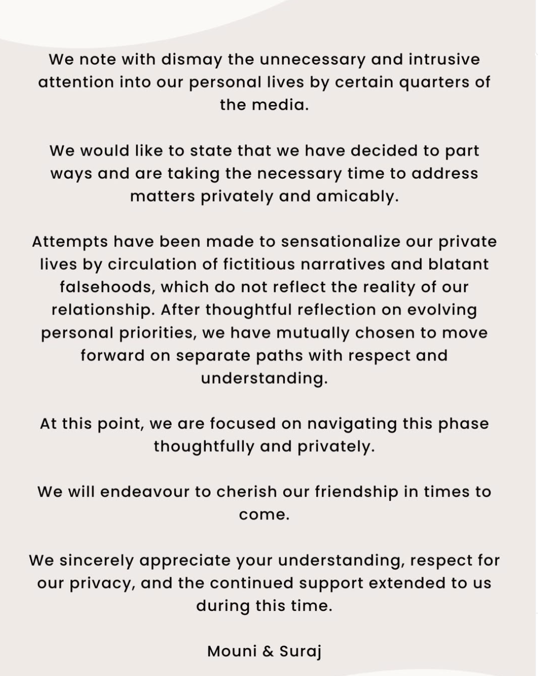 Mouni & Suraj Statement